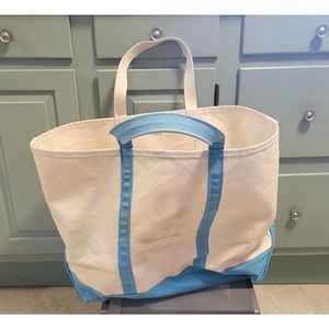 VTG LL Bean Boat And Tote & Sky Baby Light Blue XL Canvas Bag USA RARE